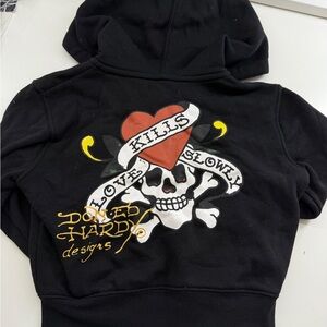Ed Hardy Kids Black Hoodie with Skull and Heart Design